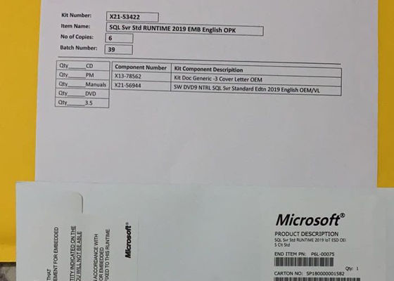 Clé de licence logicielle DVD standard Microsoft Windows SQL Server 2019